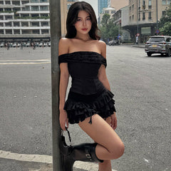 Minikleid mit Bandeau-Top und Rüschen