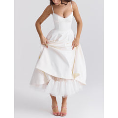 Trägerkleid mit V-Ausschnitt, ärmellos, Tutu, langer Rock