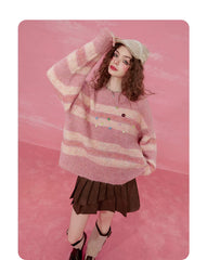 Rosa gestreifter Mohairpullover