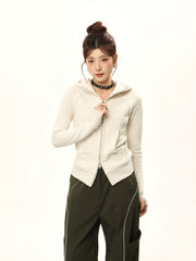 Kapuzen-Strickjacke mit Doppelreißverschluss 