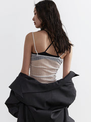 Jnylon Studio Transparentes, plissiertes Korsett-Top – Weißes, gerafftes Mesh-Bustier für Damen mit Tüllrock