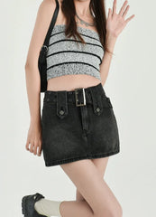 Jeans-Minirock mit Schnalle
