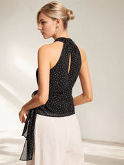 Ärmelloses Tanktop mit Polka-Dots, Neckholder und Bindegürtel