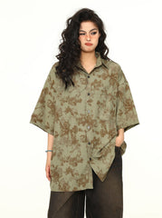Oversize-Hemd mit Blumenmuster und Knopfleiste