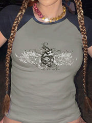 Retro-T-Shirt mit abstraktem Print 