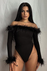 Sexy Slim Hairy One-Shoulder Langarm-Body