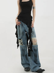 Vintage-Jeans mit Used-Look und Used-Finish, Patchwork-Design und weitem Bein