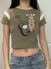 Oberteil mit Gitarrenprint und Rundhalsausschnitt 