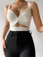 Tanktop mit V-Ausschnitt, kurzem Schnitt und Bauchnabel-Twist 