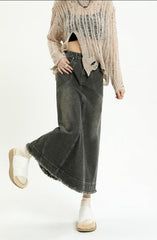 Jeans-Midirock mit ausgefranstem Saum