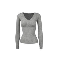 Schmal geschnittener Langarmpullover mit tiefem V-Ausschnitt 