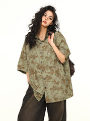 Oversize-Hemd mit Blumenmuster und Knopfleiste