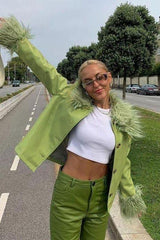 Slim-Fit-Jacke mit Pelzkragen