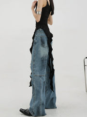 Vintage-Jeans mit Used-Look und Used-Finish, Patchwork-Design und weitem Bein
