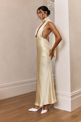 Plunging Halter Scarf Open Back Cocktail Dress