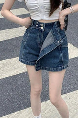 Unregelmäßiger, schmal geschnittener Retro-Jeansrock