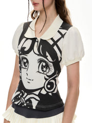 Anime-inspiriertes Polo- und Faltenrock-Set