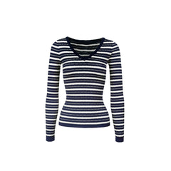 Schmal geschnittener Langarmpullover mit tiefem V-Ausschnitt 