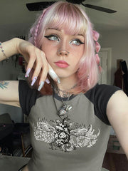 Retro-T-Shirt mit abstraktem Print 