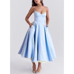 Trägerkleid mit V-Ausschnitt, ärmellos, Tutu, langer Rock