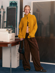 Gerippter Strick-Cardigan mit Knopfleiste