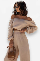 Off-Shoulder-Top, gerader Hosenanzug