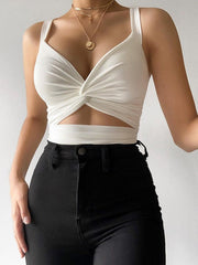 Tanktop mit V-Ausschnitt, kurzem Schnitt und Bauchnabel-Twist 