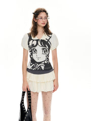 Anime-inspiriertes Polo- und Faltenrock-Set