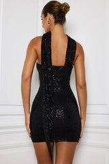 Elegantes, schulterfreies, trägerloses Partykleid mit Pailletten-Schärpe