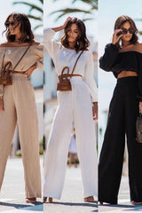 Off-Shoulder-Top, gerader Hosenanzug