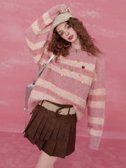 Rosa gestreifter Mohairpullover