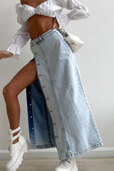 Amerikanischer Retro-Jeansrock mit Schlitz, lang