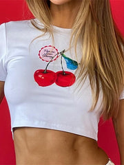 Kurzarm-T-Shirt mit süßem Kirschmuster 
