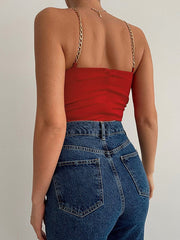 Sexy Slim Wrap Brust-V-Ausschnitt Trägertop in Unifarbe, Größe S 