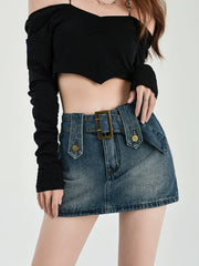 Jeans-Minirock mit Schnalle