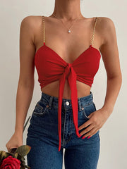 Sexy Slim Wrap Brust-V-Ausschnitt Trägertop in Unifarbe, Größe S 