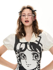 Anime-inspiriertes Polo- und Faltenrock-Set