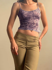 Ärmelloses, bedrucktes, rückenfreies, sexy Slim-Top mit Trägern