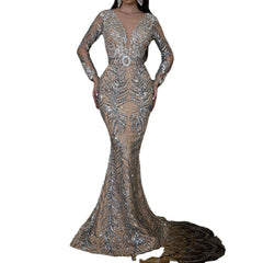 Temperament Pailletten-Trägerloses Abendkleid 