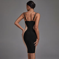 Trägerloses, ärmelloses Midi-Bandagenkleid aus Mesh