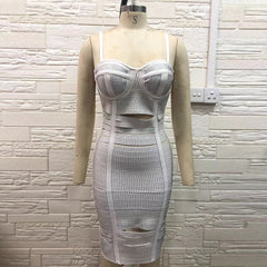 Trägerloses, ärmelloses Midi-Bandagenkleid mit Cut-Outs PH01202