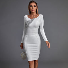 Paillettenbesetztes Midi-Bandagenkleid mit langen Ärmeln