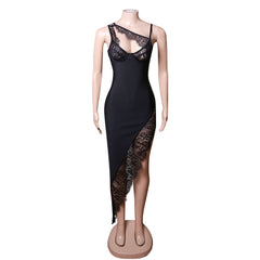 Trägerloses, ärmelloses Maxikleid aus Spitze mit Bandagenrand PZC1493
