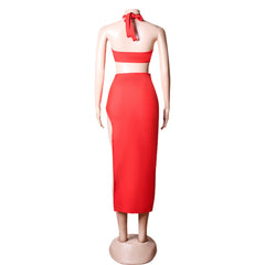 Neckholder-Kleid, ärmellos, mit Cut-Outs, Midi-Bandagenkleid PZC1743