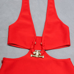 Neckholder-Kleid, ärmellos, mit Cut-Outs, Midi-Bandagenkleid PZC1743