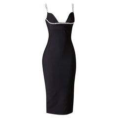 Trägerloses, ärmelloses Midi-Kleid mit Bubble-Perlen-Bandagenbesatz PZC1936