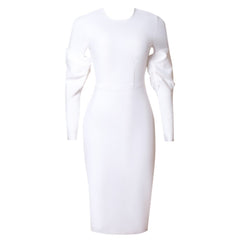 Rundhalsausschnitt, lange Ärmel, Midi-Länge, Rüschen-Bandagenkleid PZL3001