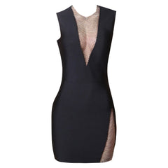 Ärmelloses Mini-Strasskleid mit Rundhalsausschnitt und Bandagenbesatz PZL3004