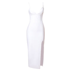 Trägerloses, ärmelloses Midi-Bandagenkleid mit Schlitz PZL3011