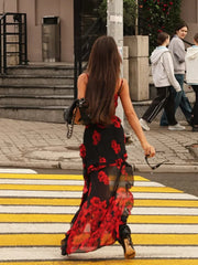 Asymmetrisches Chiffon-Straßenkleid mit Blumenmuster